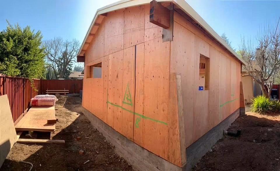 Completed ADU shell sheathed and ready for siding