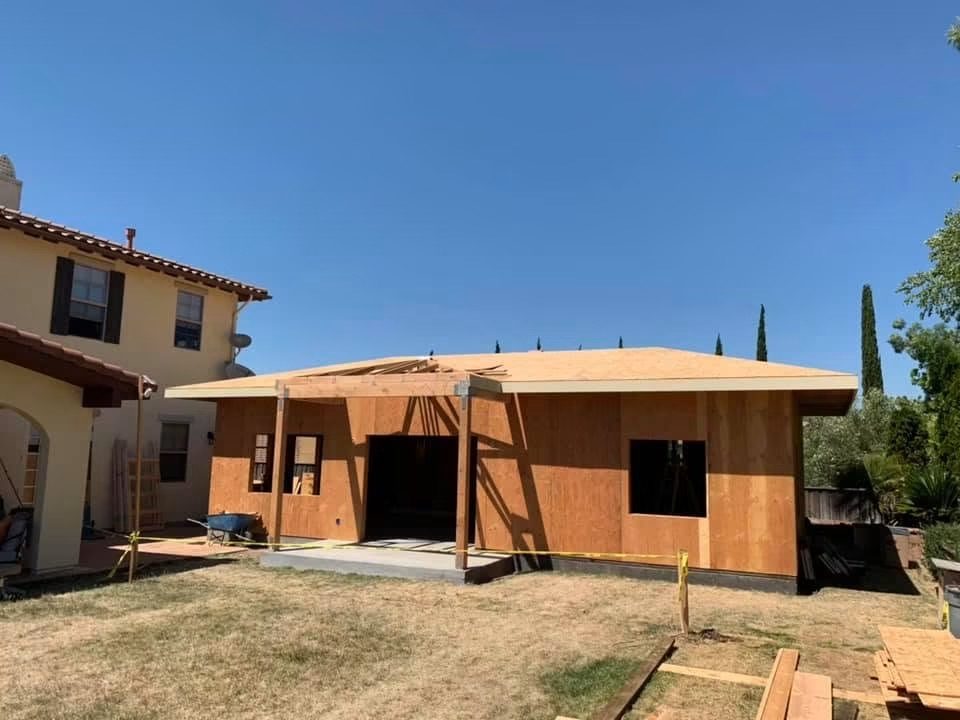 Second-story home addition framed and sheathed