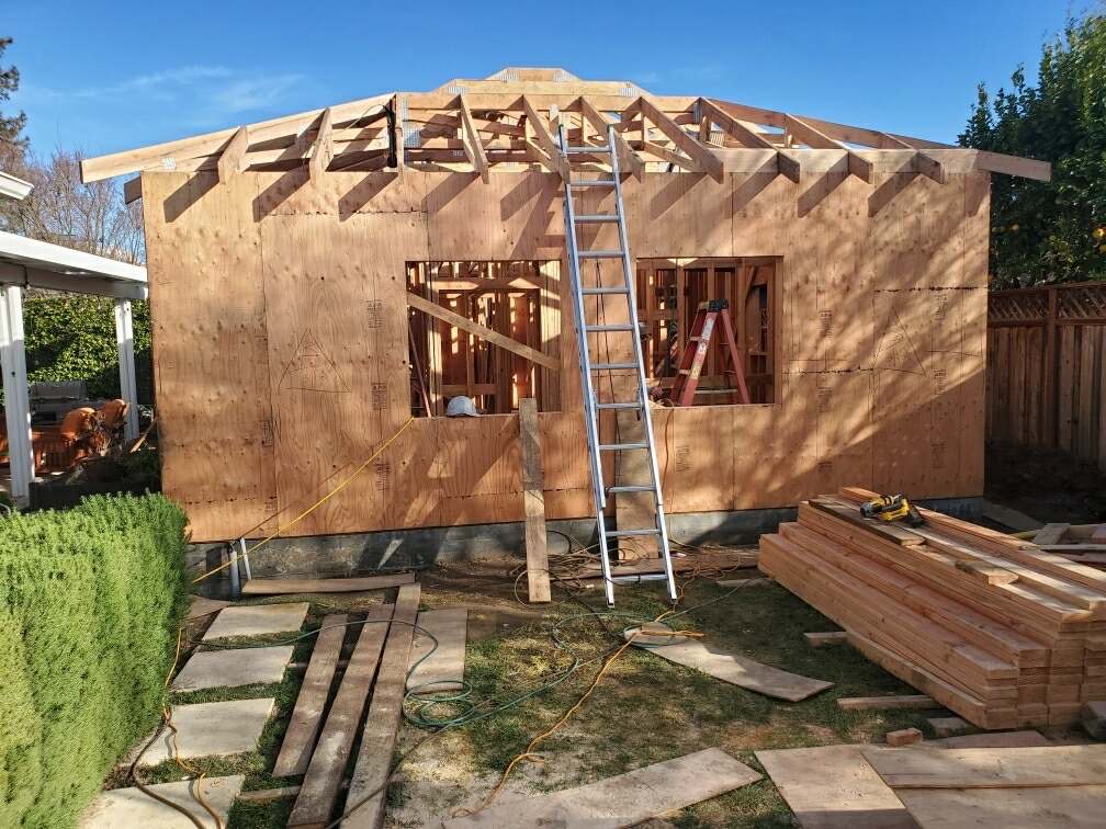 Home addition roof framing tied into an existing house in San Jose